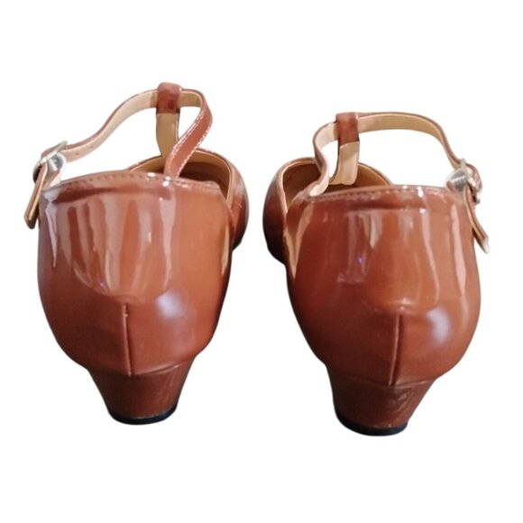 Womens T-Strap Low Chunky Heel Mary Jane Pumps Brown Patent Size 12.5 (45) - Picture 9 of 13